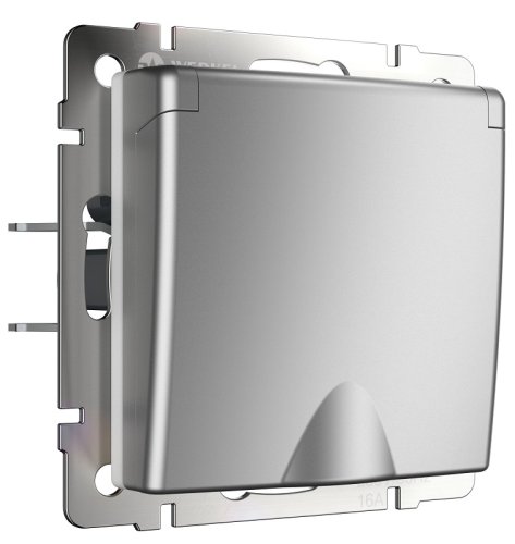 Розетка с заземлением без рамки Werkel 1-м. крышка шторки IP44 серебряный глянцевый картинка